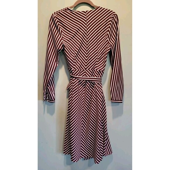 Banana Republic Burgundy White Stripe Long Sleeve Wrap Dress Sz 6 - Picture 6 of 9